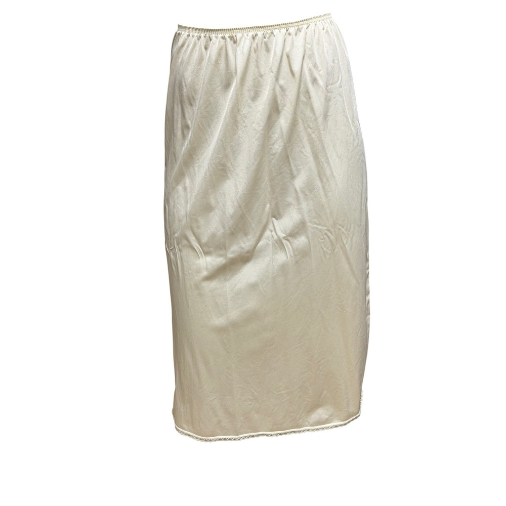 Vanity Fair Ivory Cream Nylon Half Slip Lace Trim Side Slit 11-760 Large